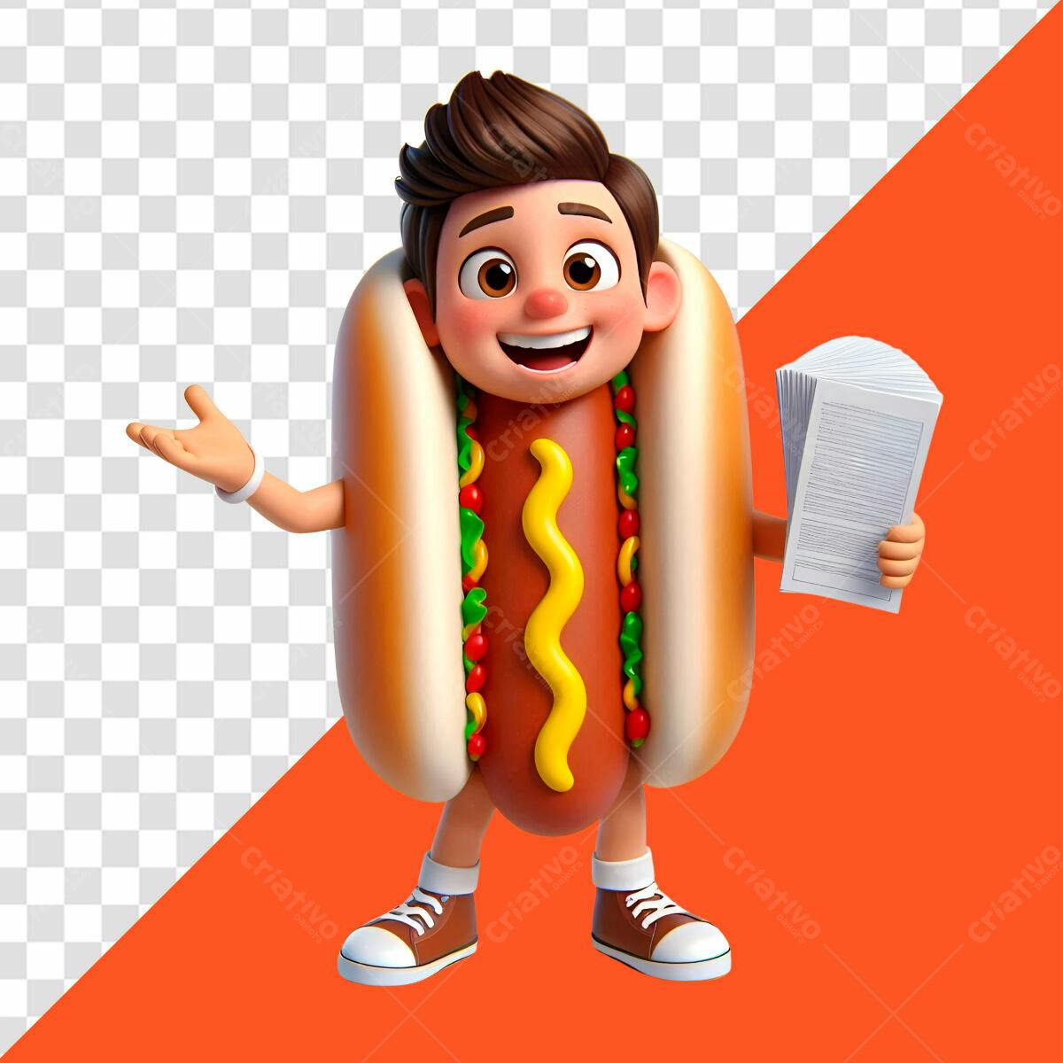Personagem Hot Dog Cardápio PSD Editável