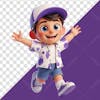 3d element, happy boy wearing purple clothes with arms open