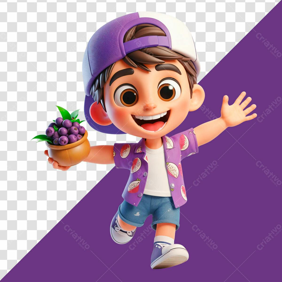 Personagem 3D Ilustração PSD para Embalagem de Açaí