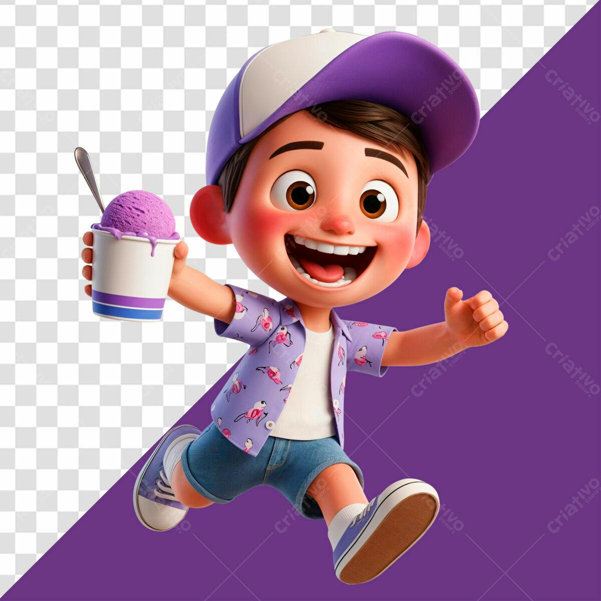 Personagem Cartoon Sorvete Verão PSD Editável