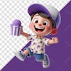 3d element, cheerful boy holding a purple ice cream cone 03