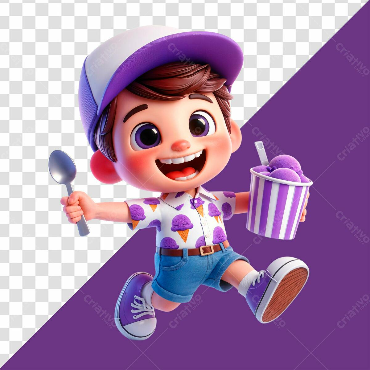 Personagem Divertido Sorvete PSD Editável
