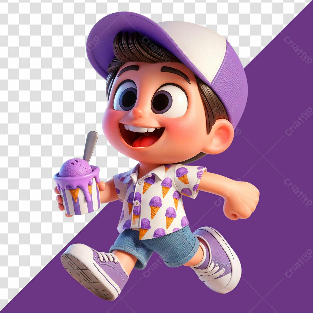 Personagem Cartoon Sorvete Verão PSD Editável