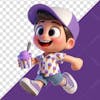 3d character happy boy holding a purple ice cream bucket 05