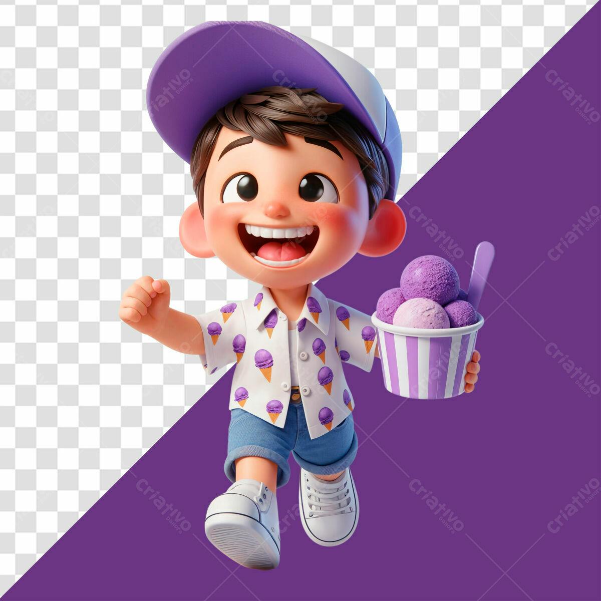 Personagem Cartoon Sorvete PSD Editável