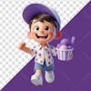 3d element happy boy with a purple ice cream container in hand, 06