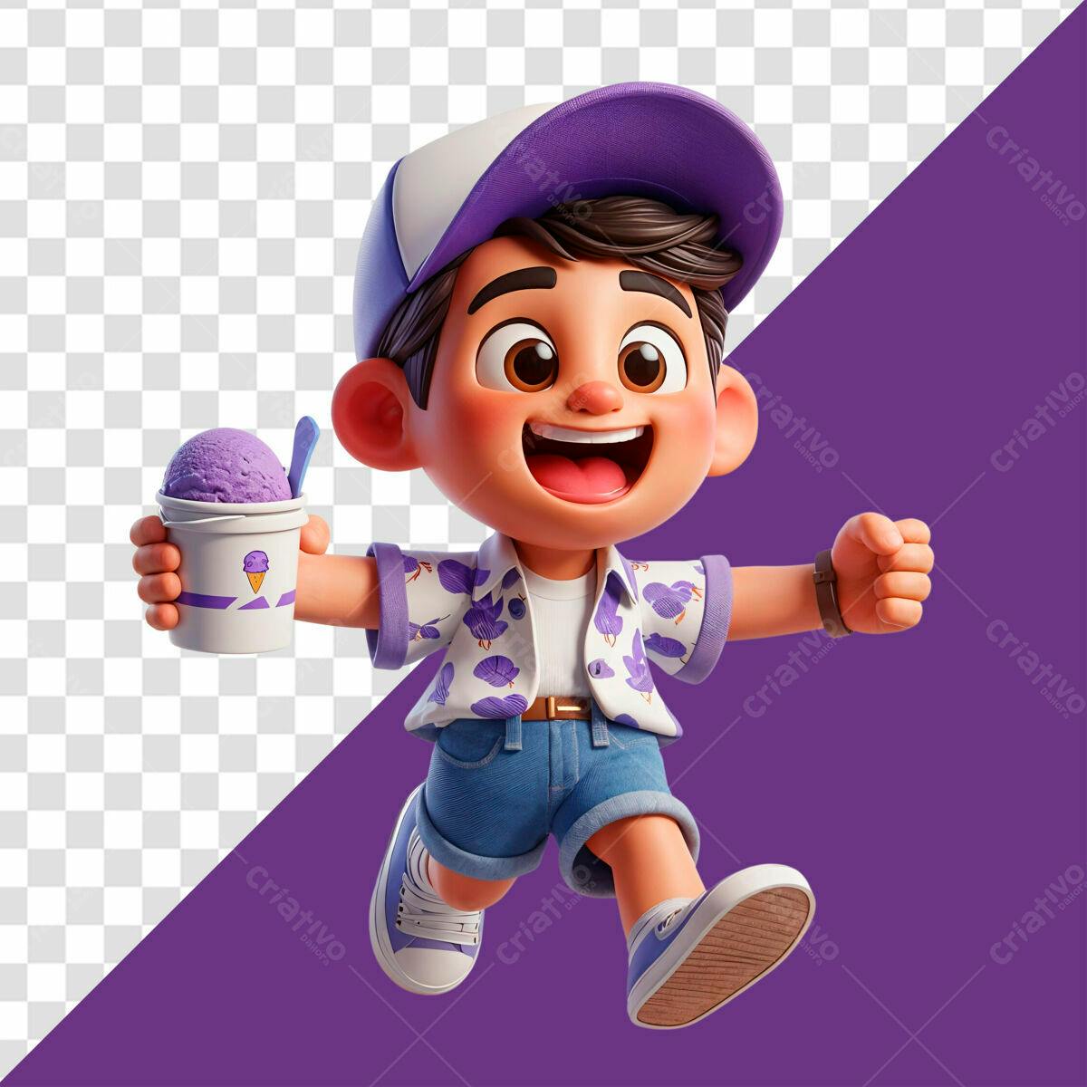 Personagem Cartoon Verão Sorvete PSD Editável