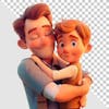 Cartoon, 3d, cute, father, and, son, hugging