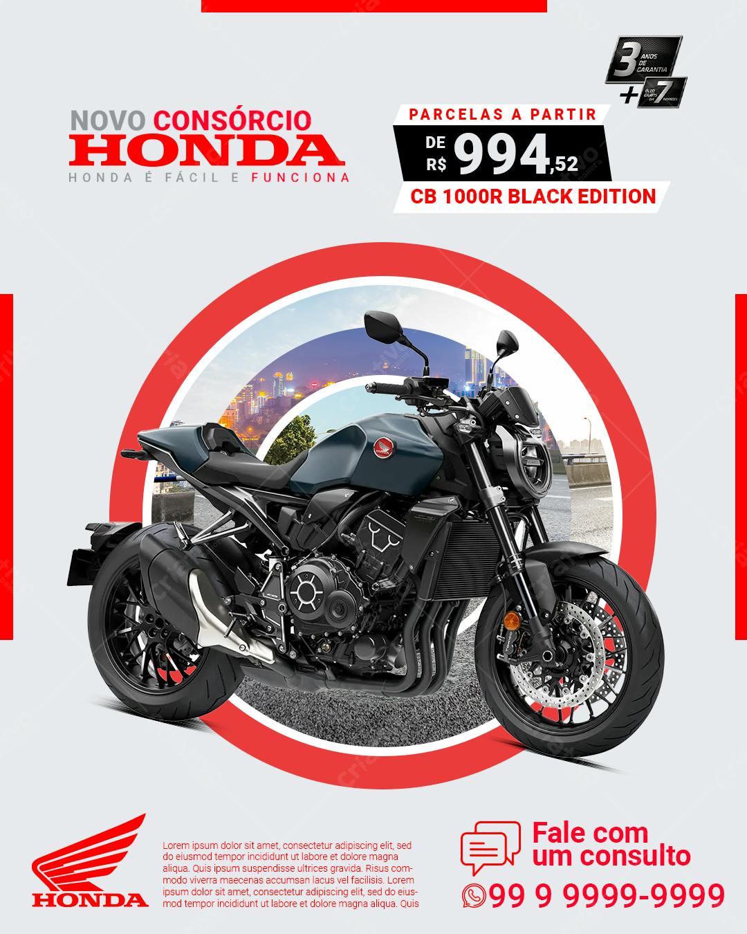 Flyer Consórcio Honda CB 1000R PSD Editável