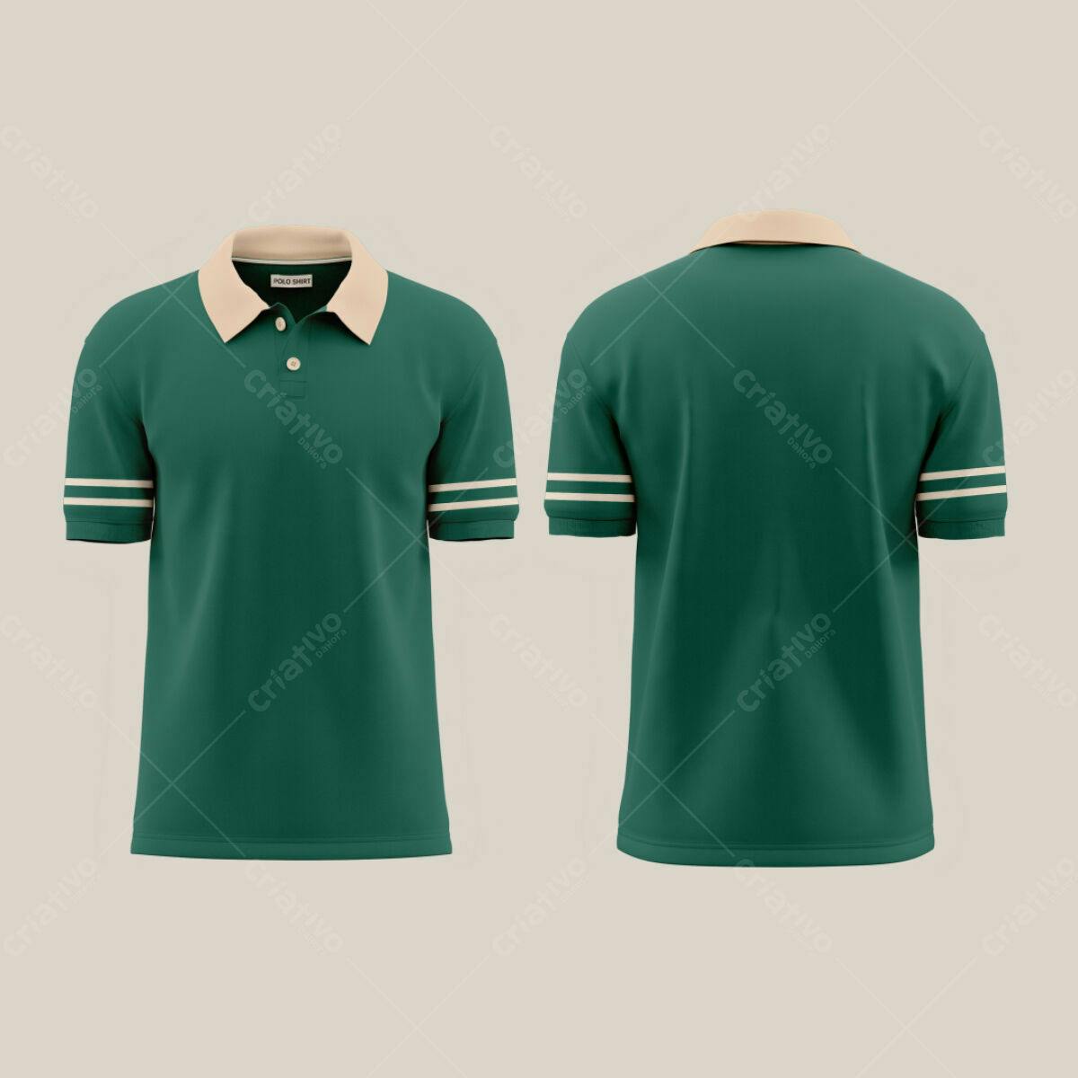 Camiseta Polo Verde com Gola Bege PSD Editável