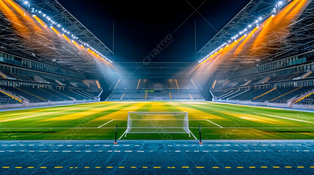 Estádio de futebol iluminado à noite