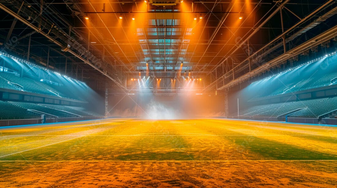 Estádio iluminado cores quentes e frias