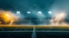 Modernized soccer stadium filled with smoke and illuminated by lights