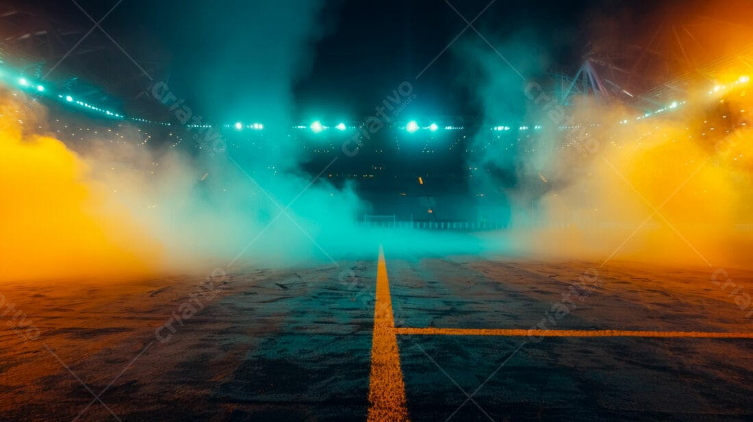 Estádio com névoa azul e amarela