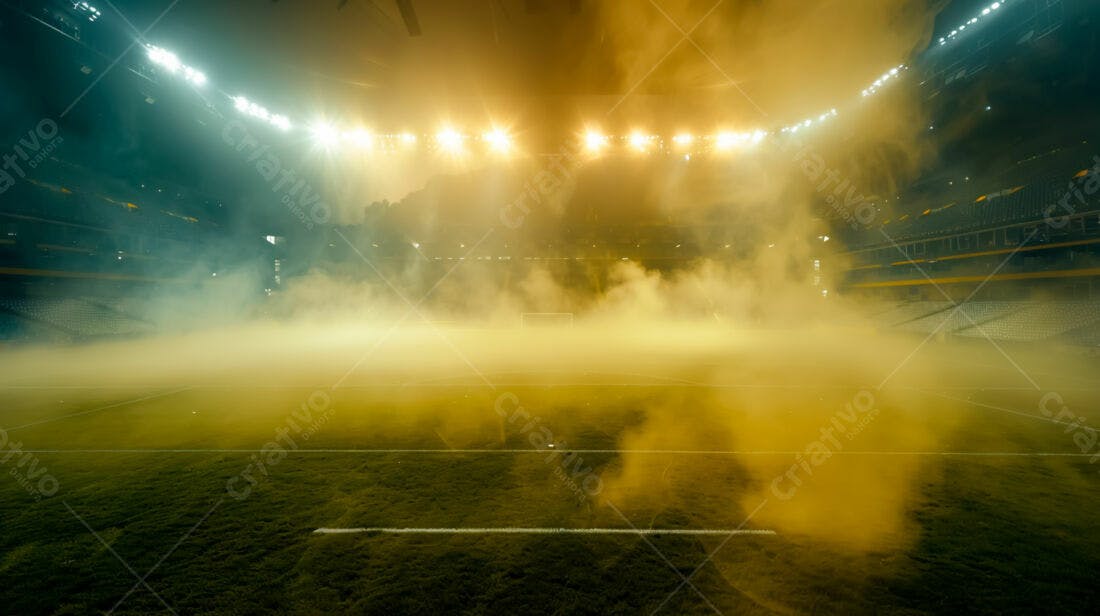 Estádio envolto em névoa amarela