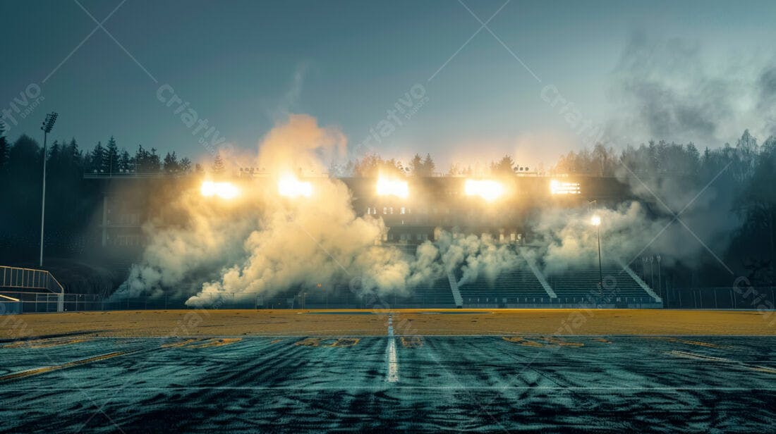 Estádio Noturno com Fumaça e Luzes