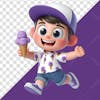 3d element, happy boy in purple outfit holding purple ice cream cone