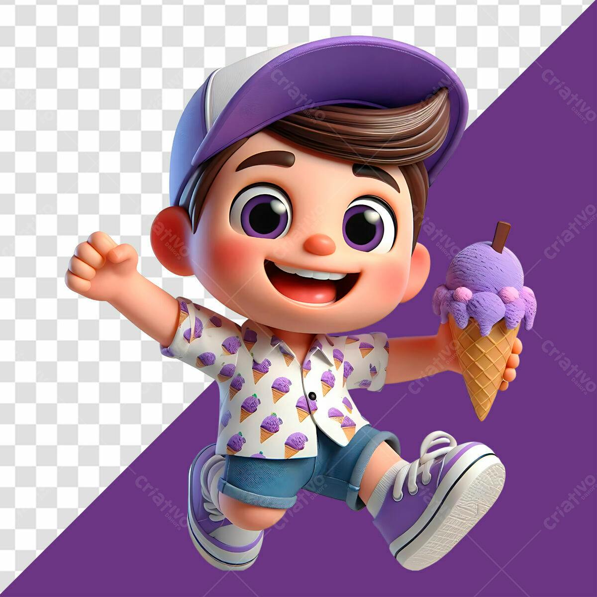 Personagem Cartoon Sorvete PSD Editável