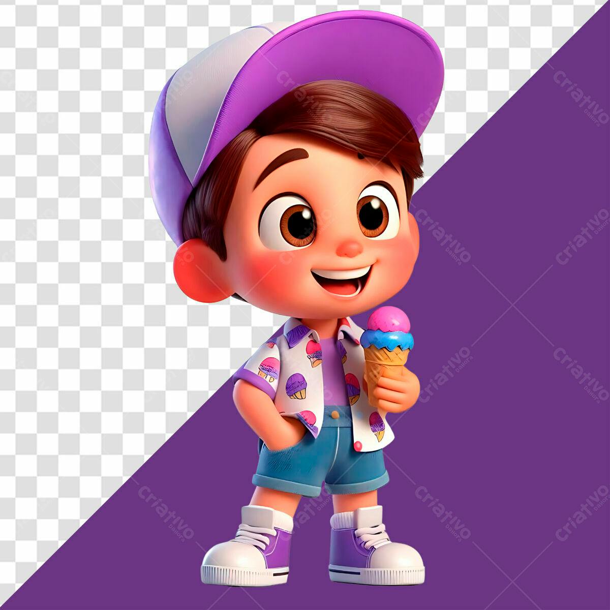 Personagem Cartoon Sorveteiro PSD Editável
