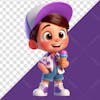 3d element happy boy with purple outfit holding a purple ice cream cone 03