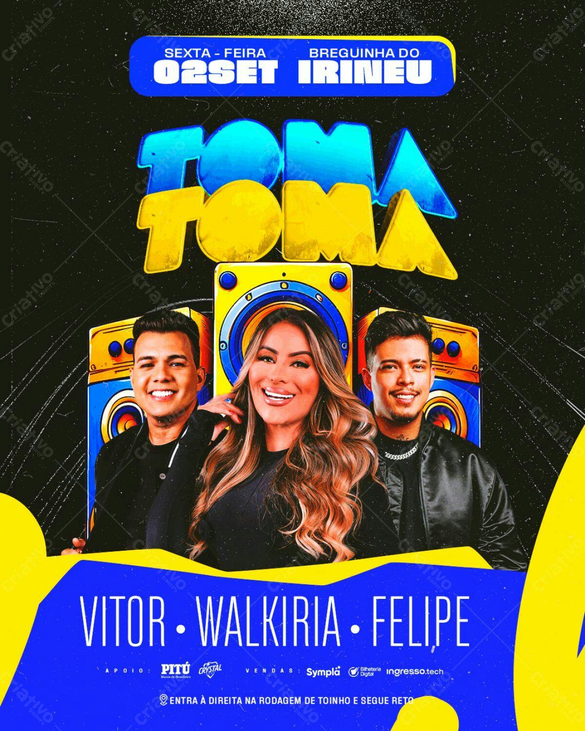 Flyer para Show Vitor, Walkyria e Felipe PSD Editável
