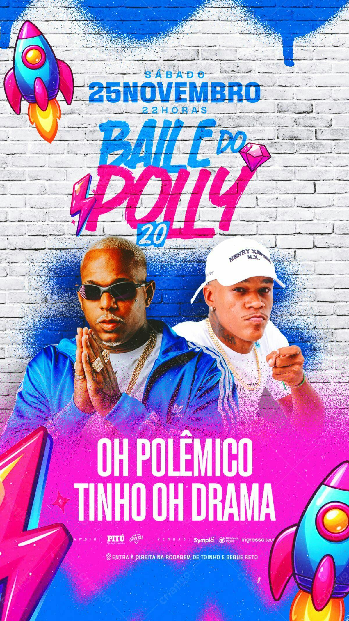 Flyer Baile do Polly com Tinho e Oh Polêmico PSD Editável