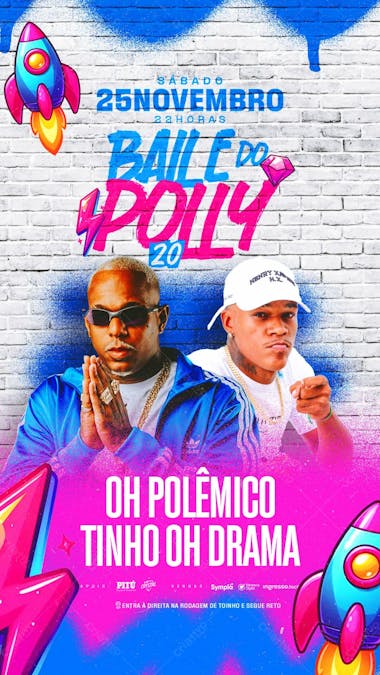 Flyer evento baile do polly 2.0 stories psd editável