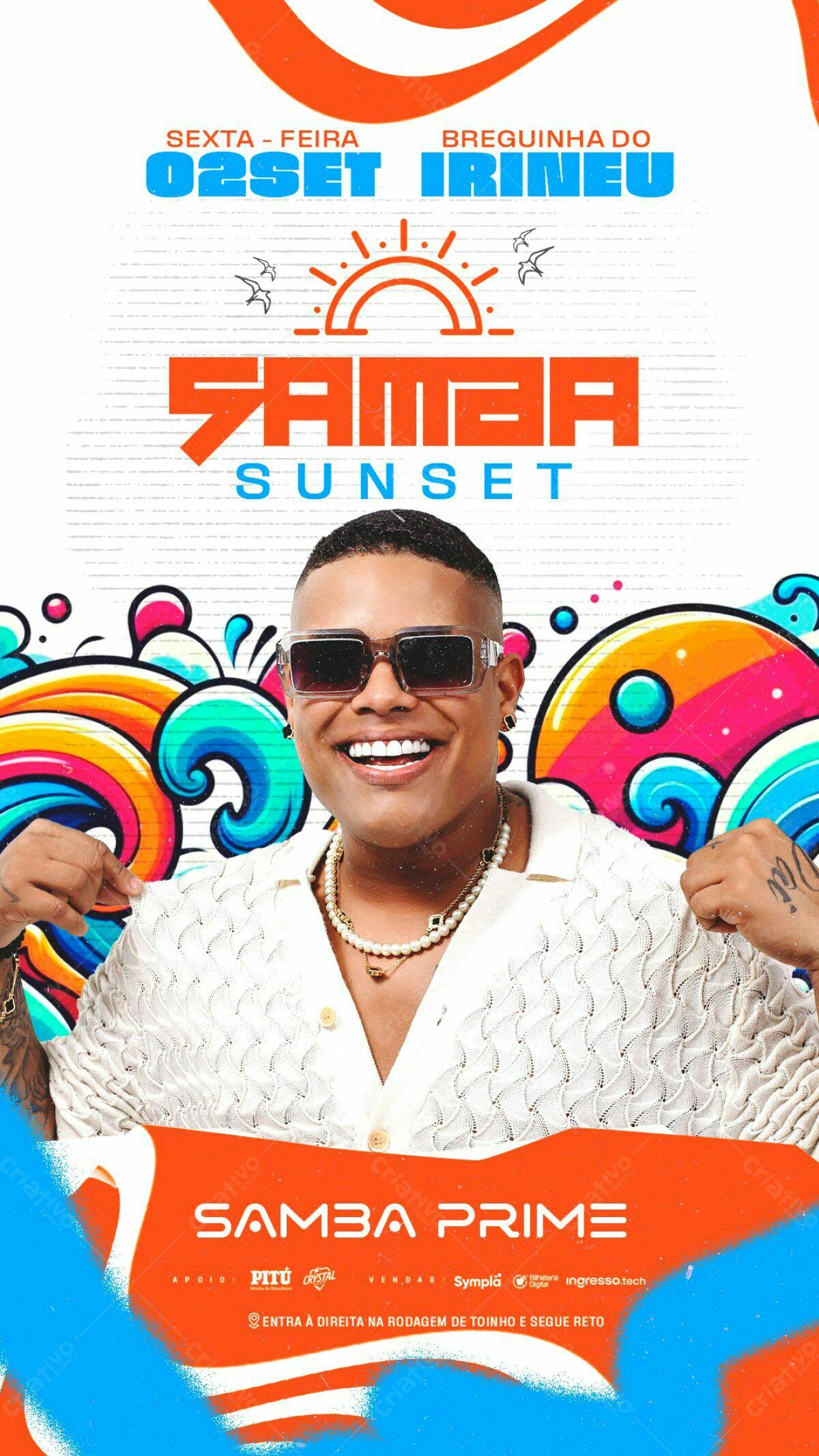 Flyer Samba Sunset Breguinha do Irineu PSD Editável