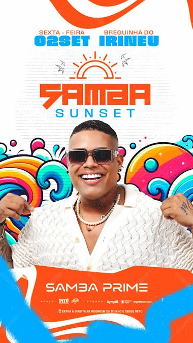 Flyer evento samba sunset stories psd editável
