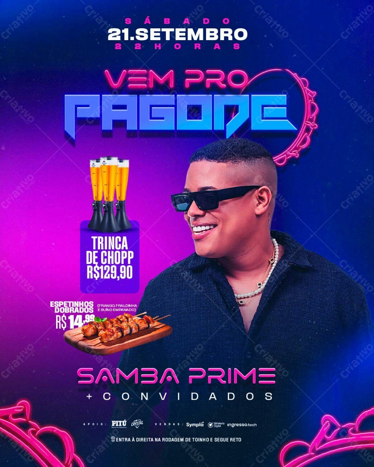 Flyer Pagode Samba Prime PSD Editável