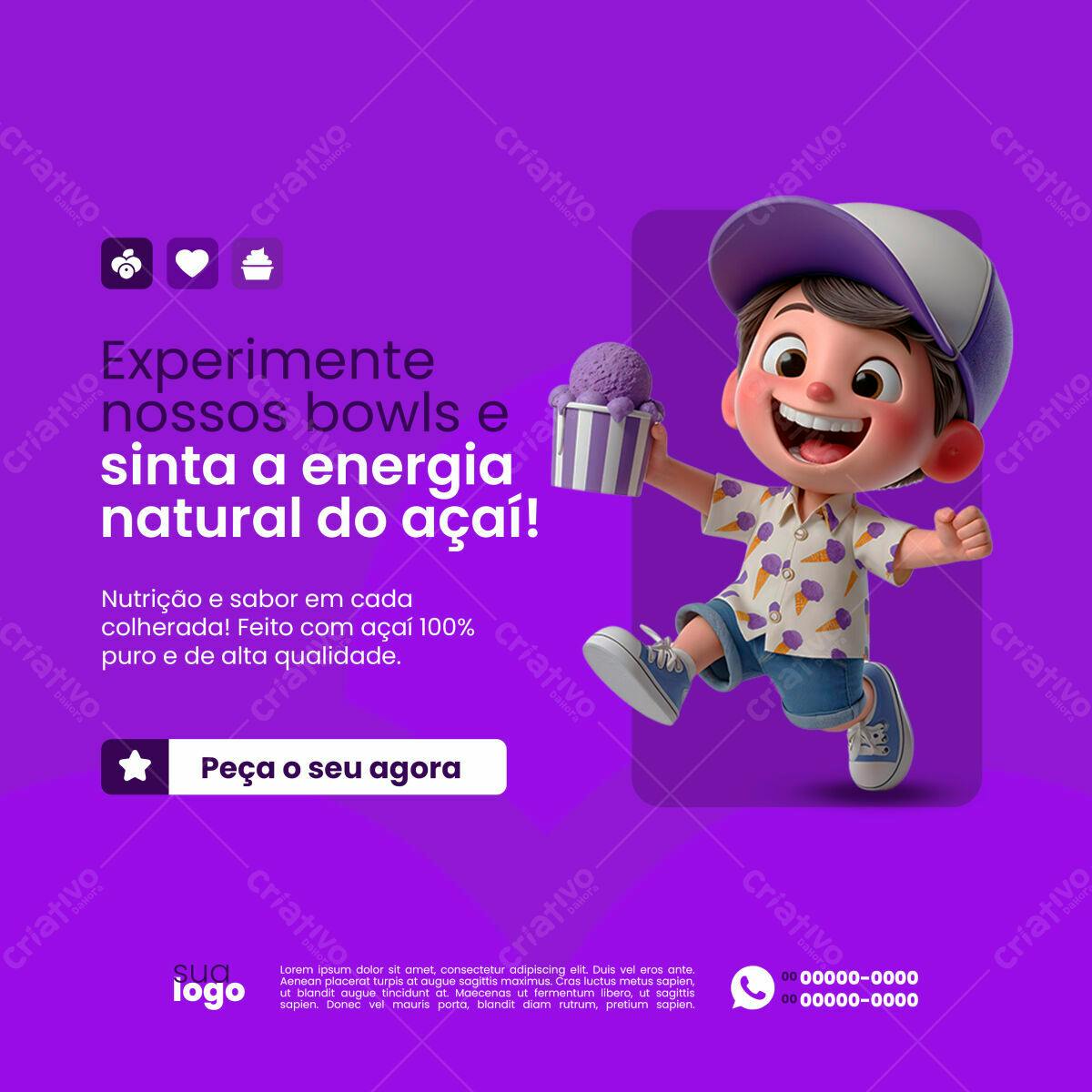 Post para Redes Sociais Açaí PSD Editável