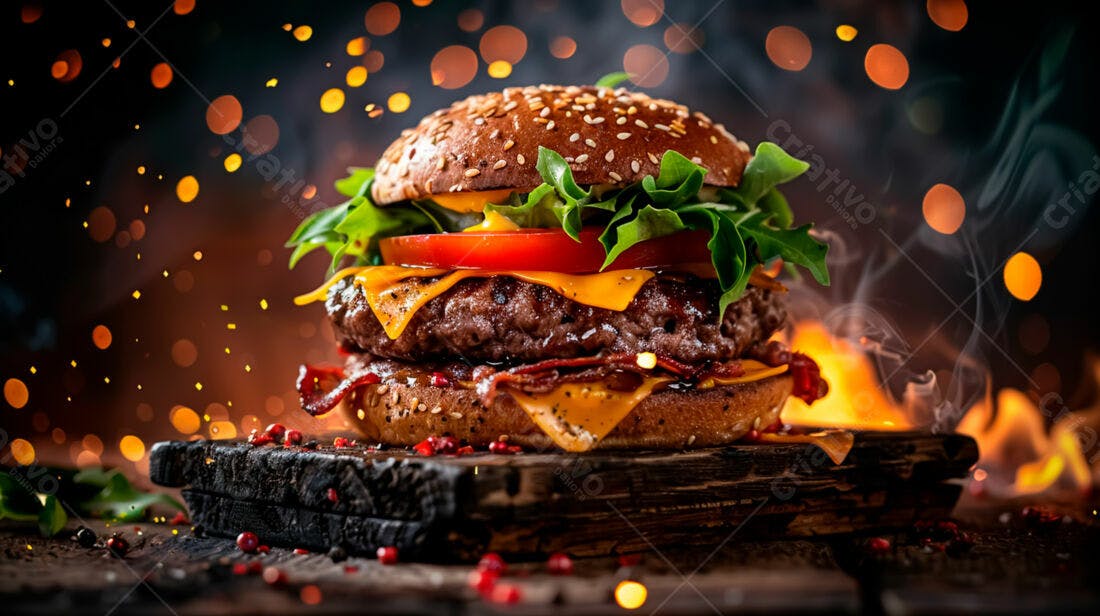 Hambúrguer suculento com bacon e queijo
