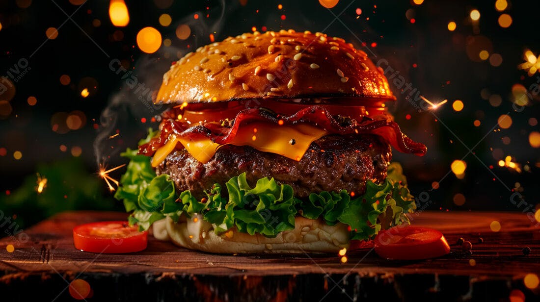 Hambúrguer suculento com bacon e queijo