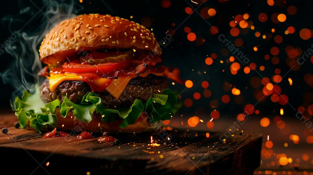 Hambúrguer suculento com bacon e queijo
