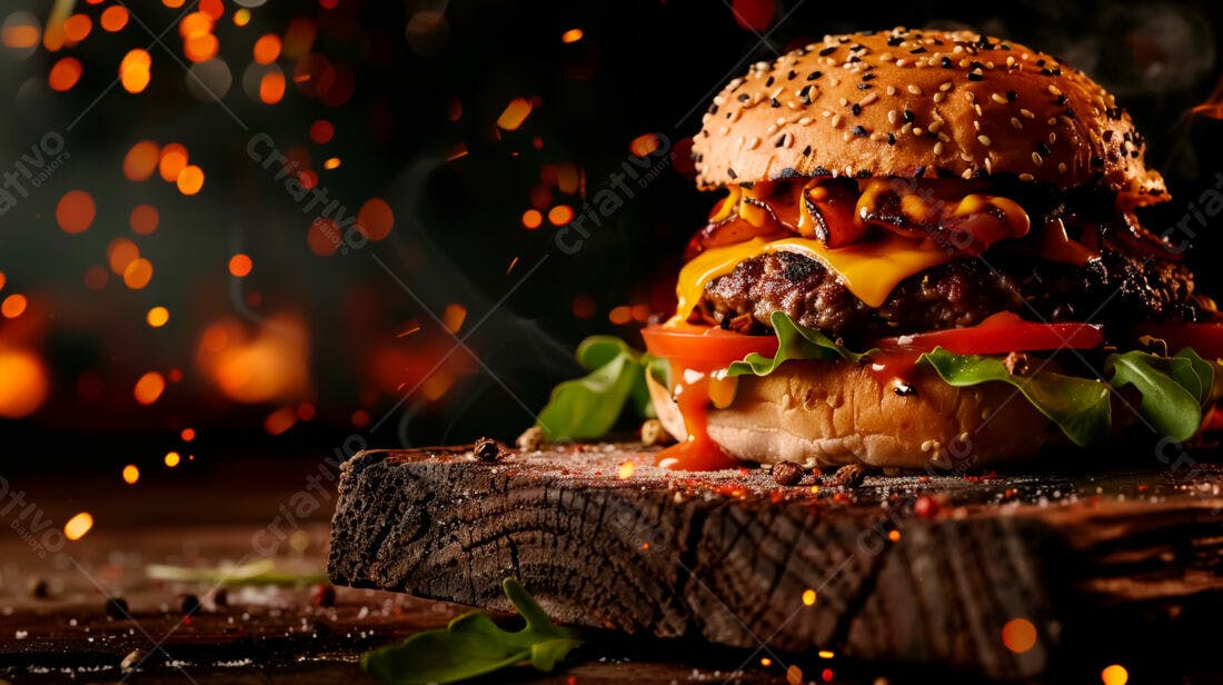 Hambúrguer com bacon e queijo derretido