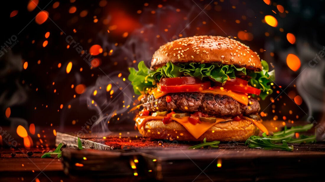 Hambúrguer suculento com queijo derretido