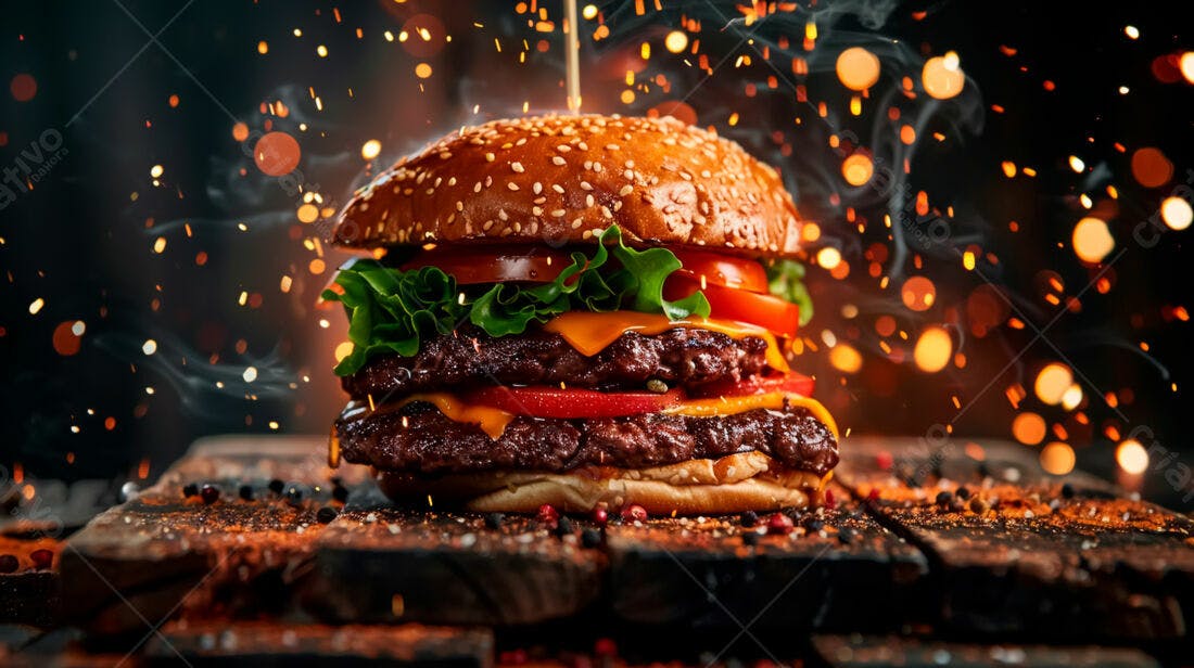 Duplo Hambúrguer suculento com queijo e brasas