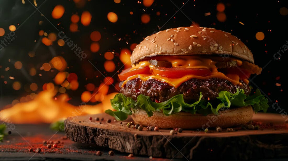 Hambúrguer suculento com queijo derretido