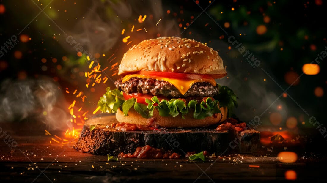 Hambúrguer suculento com queijo derretido