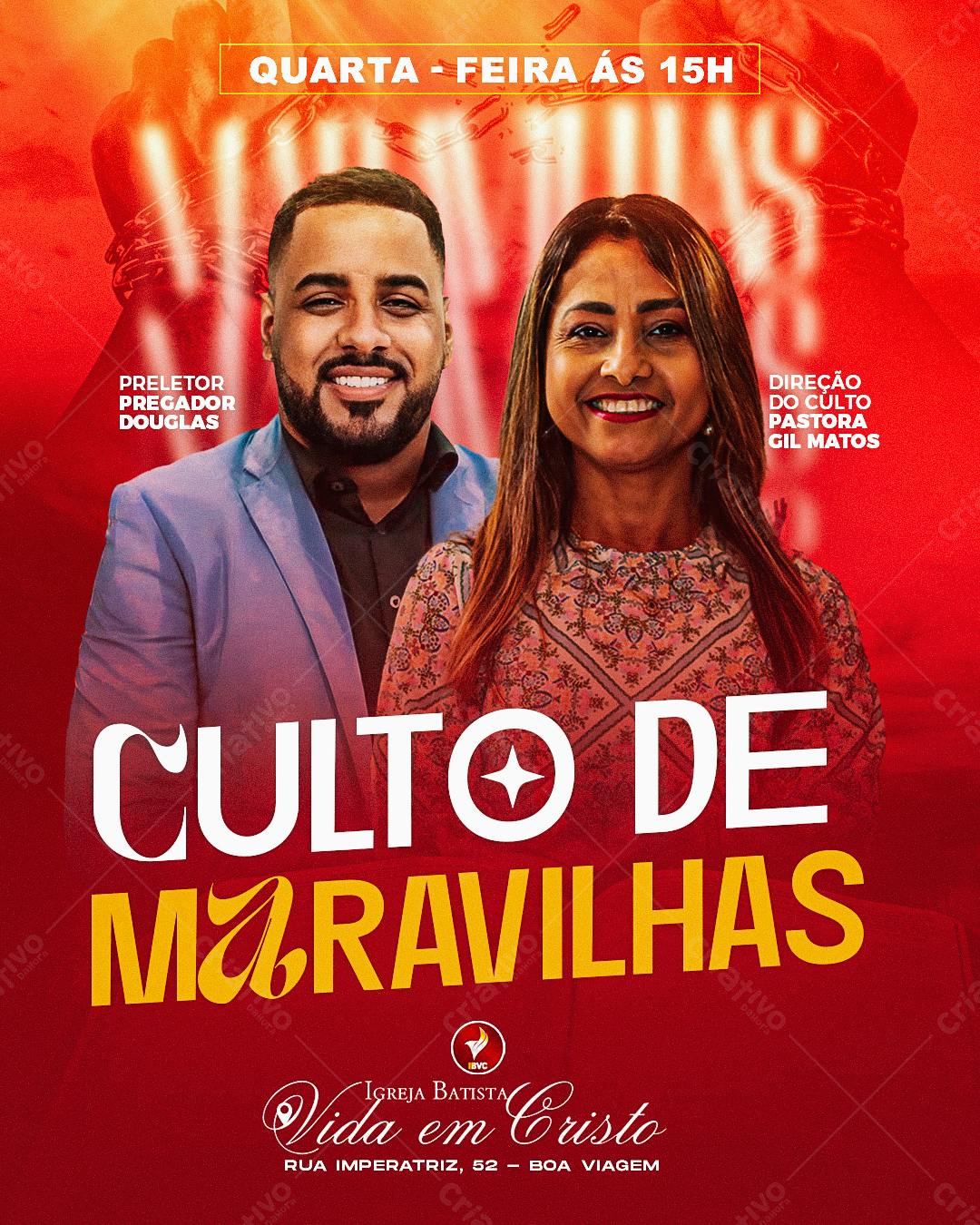 Flyer para Culto de Maravilhas PSD Editável