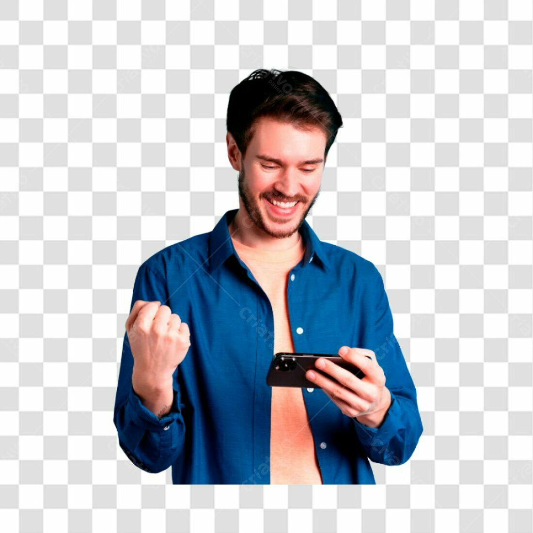 Icone Homem Feliz com Celular PNG com fundo transparente