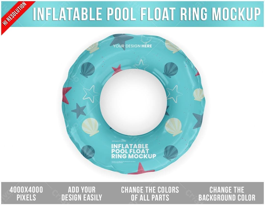 Mockup de Boia Inflável: Design Verão, Azul e Rosa