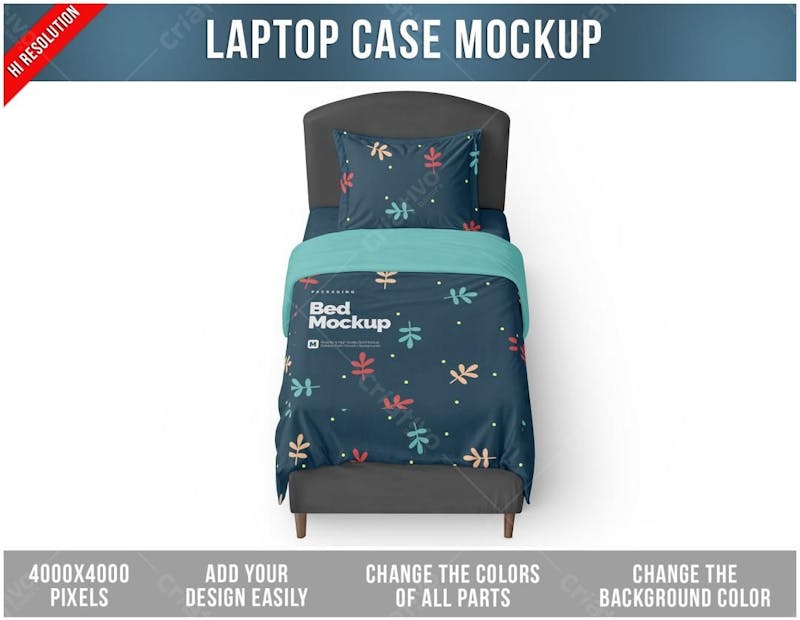 Cama de solteiro psd editável mockup