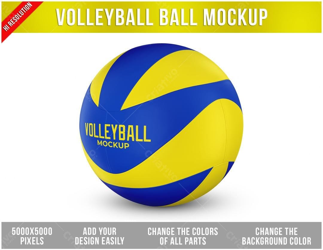 Mockup Bola de Voleibol Realista: Amarelo e Azul