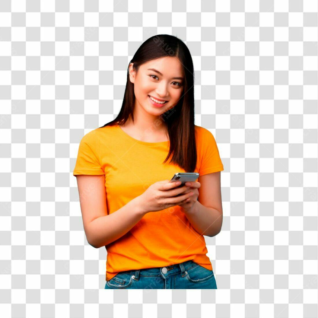Imagem PNG com fundo transparente Mulher Asiática usando celular