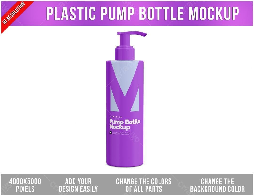 Mockup de Frasco Bomba Lilás: Embalagem Realista para Cosméticos