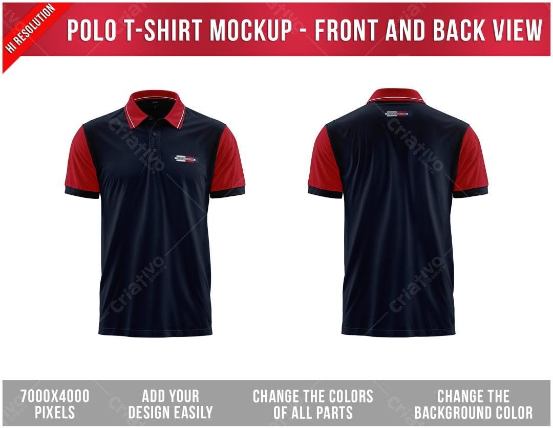 Mockup Camiseta Polo Azul Marinho e Vermelha