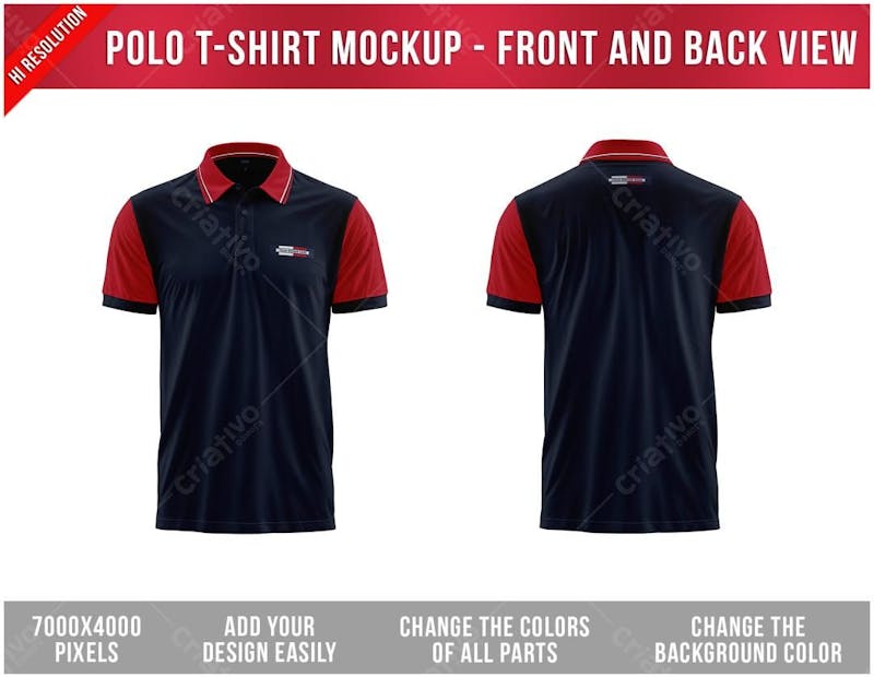 Camiseta polo frente e costas mockup