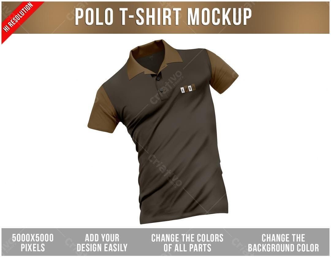 Mockup Camiseta Polo Marrom e Bege: Design Realista