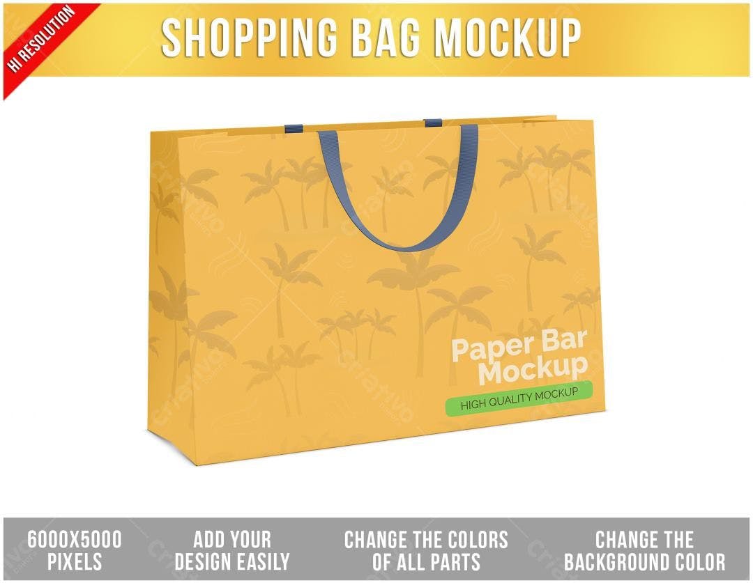 Mockup de Sacola de Compras com Design Tropical